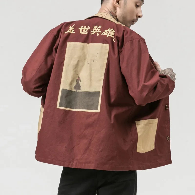 2022 Windbreaker Men's Section of The Print Personality Shirt Autumn Retro Japanese Chinese Style Jacket Men Clothing