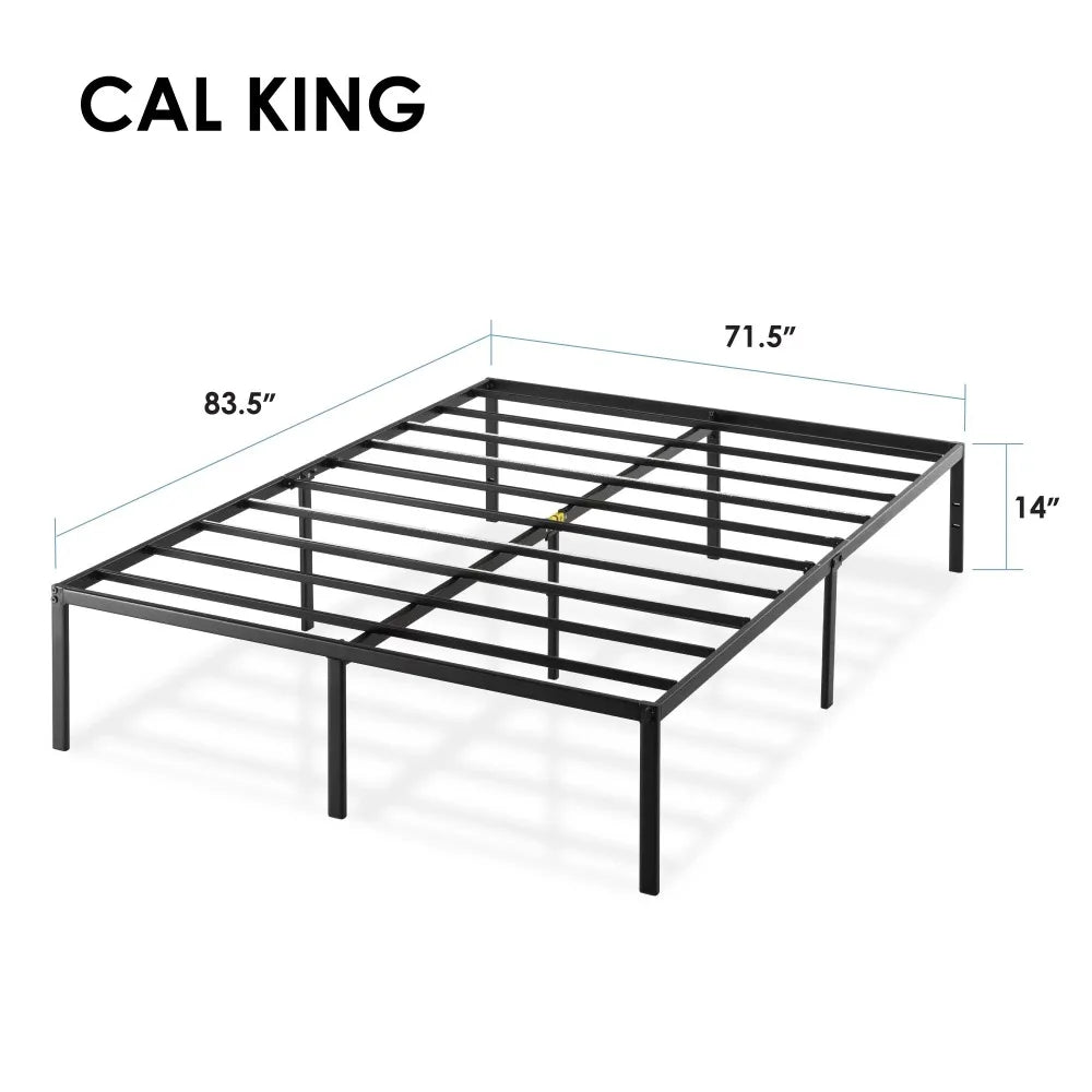 14" Metal Platform Bed Frame, Heavy-Duty Steel Slats, Black, California King bed frame queen bedframe