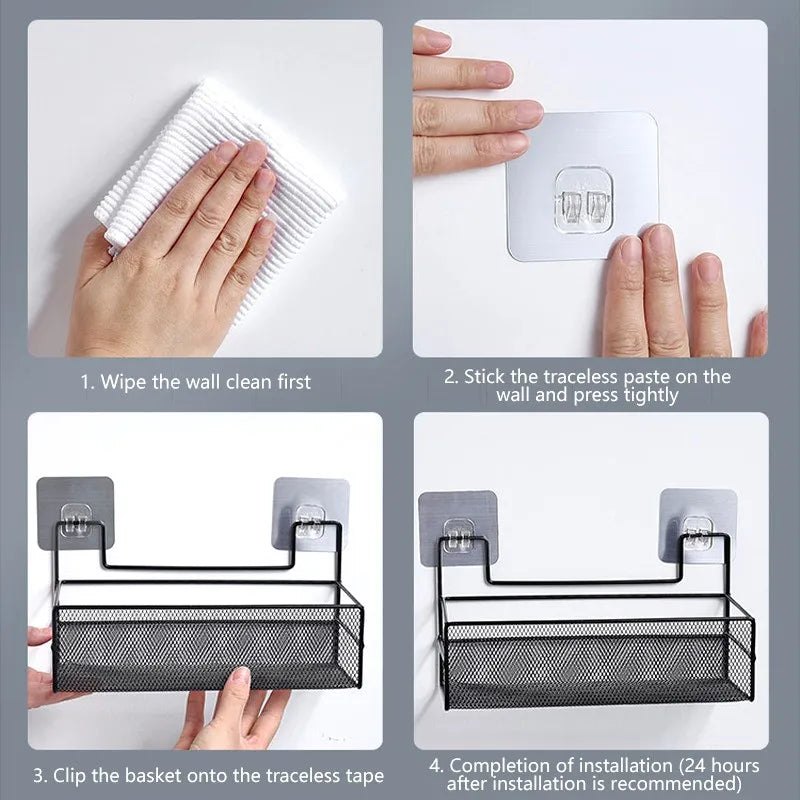Bathroom Shelf No Drilling Wall-Mounted Bathroom Shelf Storage Organizer Shower Shampoo Rack Toilet Shelves Kitchen Storage