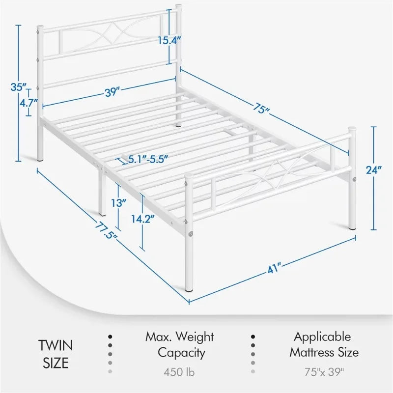 Easyfashion Julian Curved Design Metal Bed, Twin, White bedframe bed frame