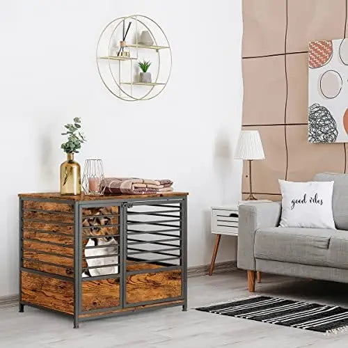 Crate Furniture, Wooden Heavy Duty Dog Cage Side End Table,Indoor Dog Kennel,Decorative Style Steel Tube Structure Pet Crate Ho