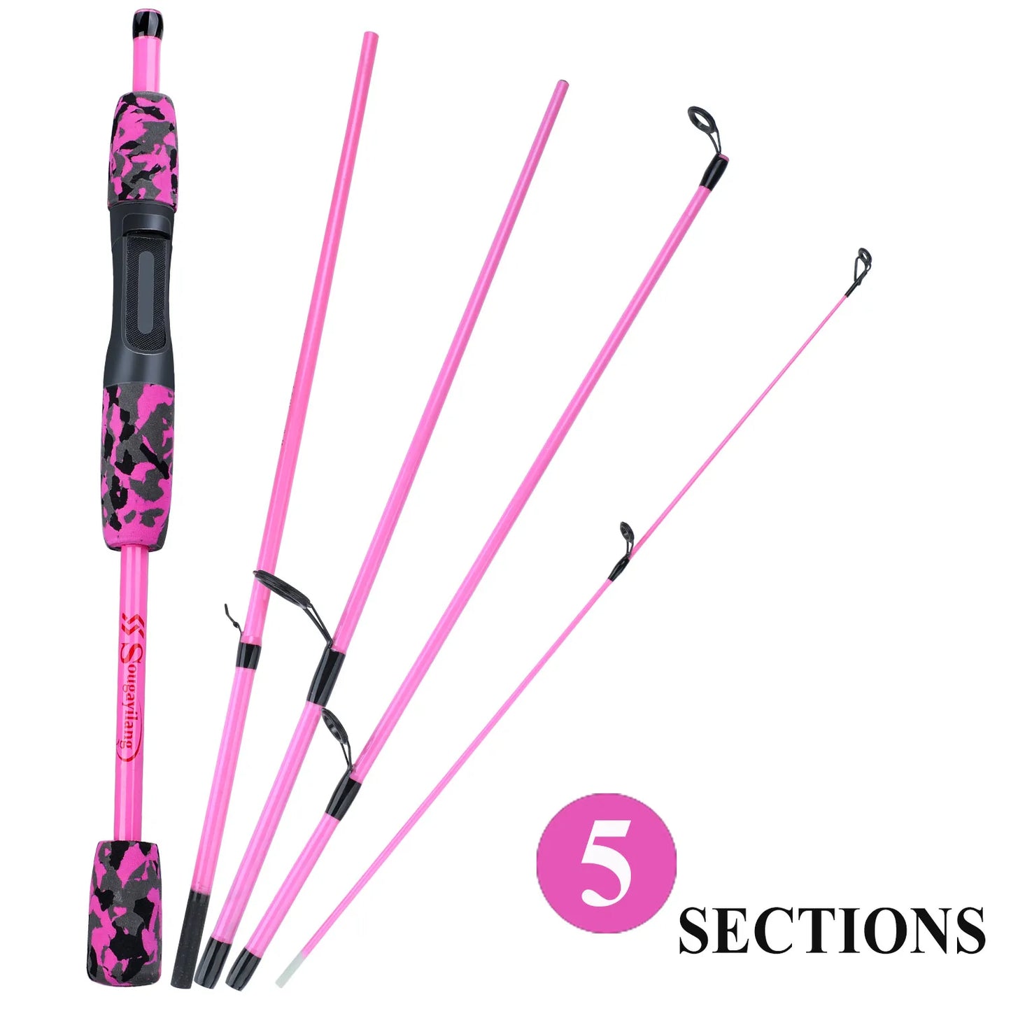 Sougayilang Yellow Pink Black 5 Section Travel Fishing Rod Ultralight EVA Handle Spinning/Casting Fishing Rod Fishing Tackle