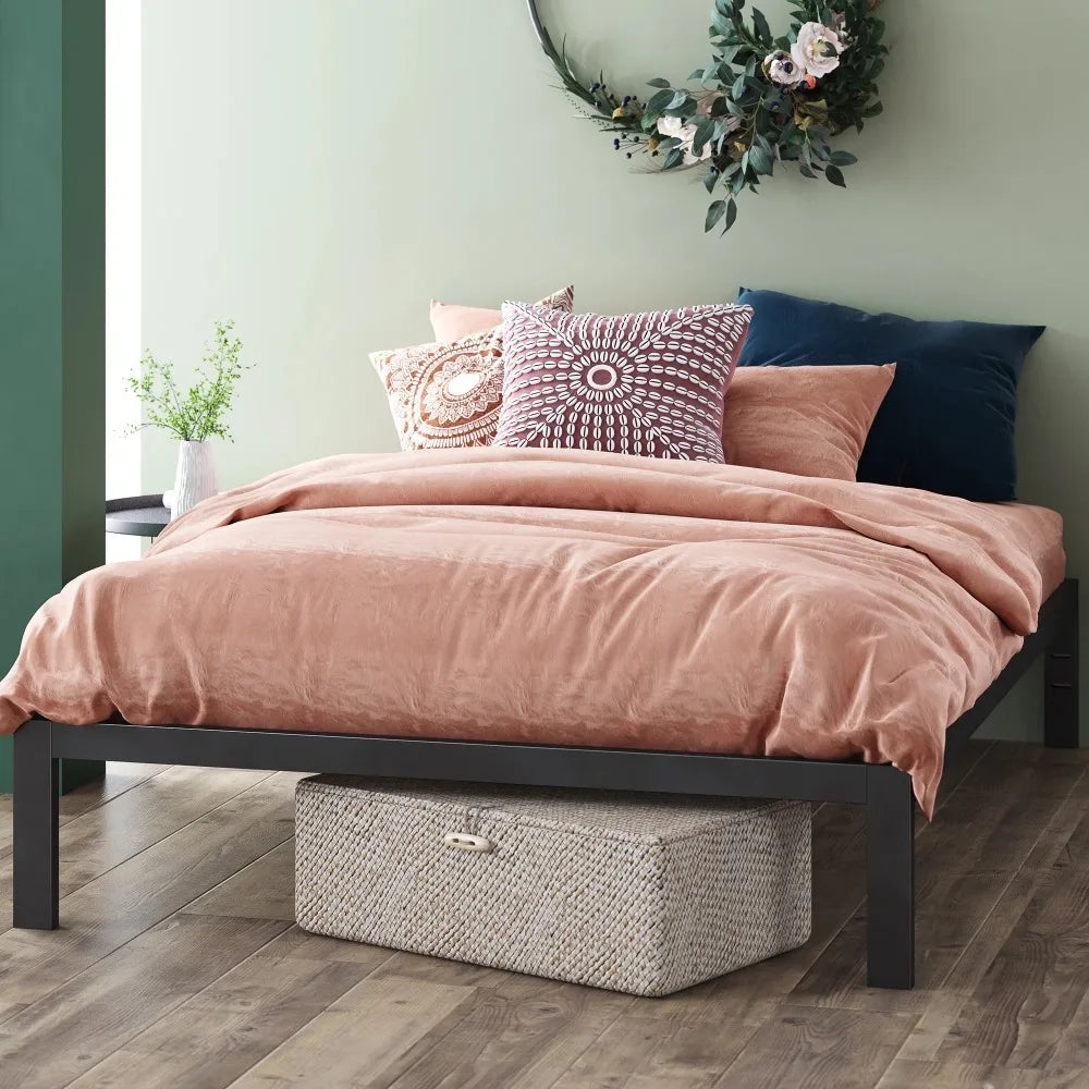 14" Mia Black Metal Platform Bed Frame, Full songkaum colchon bed frame queen twin bed frame camas bedframe twin bed frame
