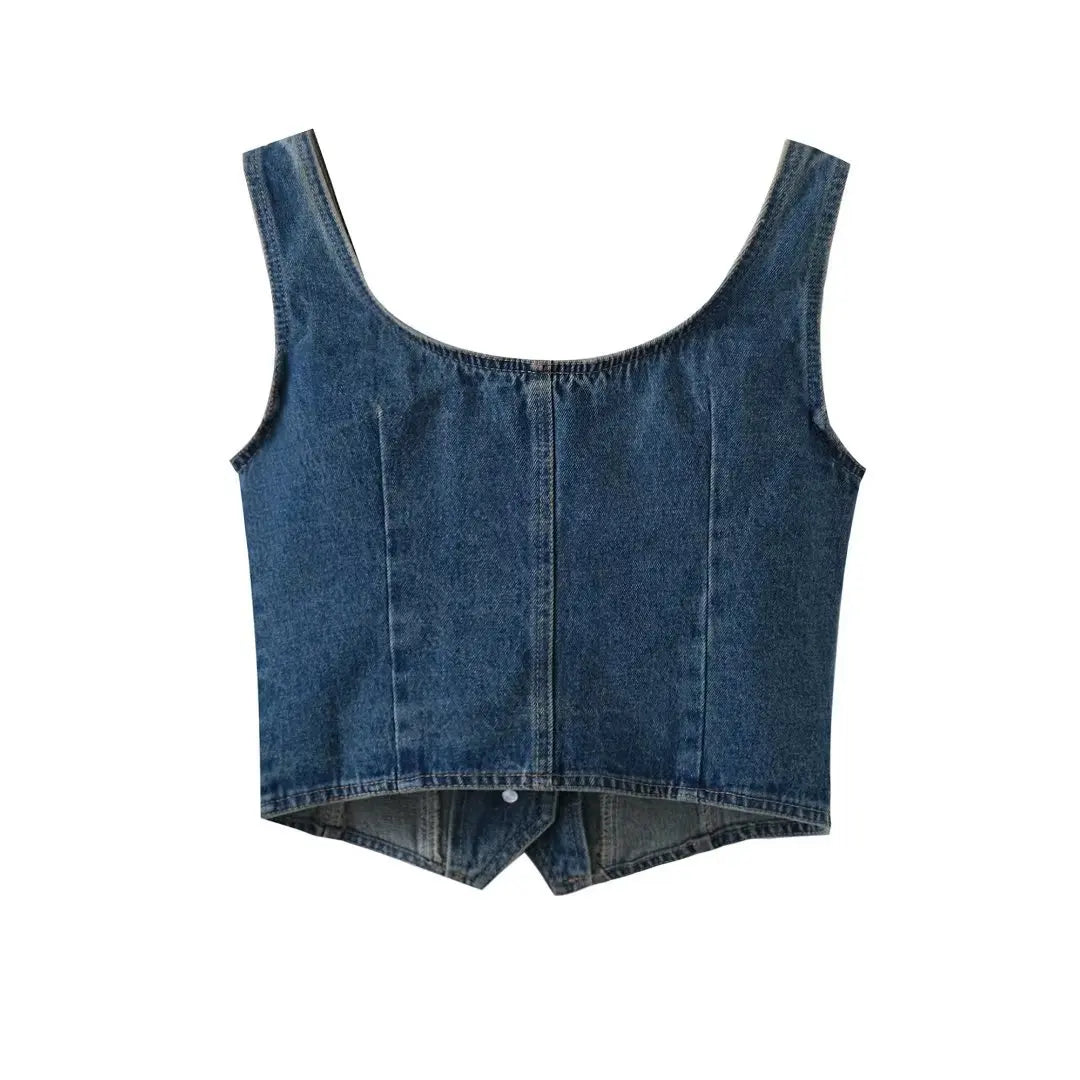 2023 Summer New Women's Vintage Denim Tank Top korean fashion clothing tops women crop cute tops