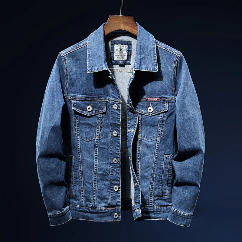 Brand Men Clothing Denim Jacket Fashion High Quality Blue Classic Retro Pure Cotton Stretch Cowboy Coat Male Streetwear