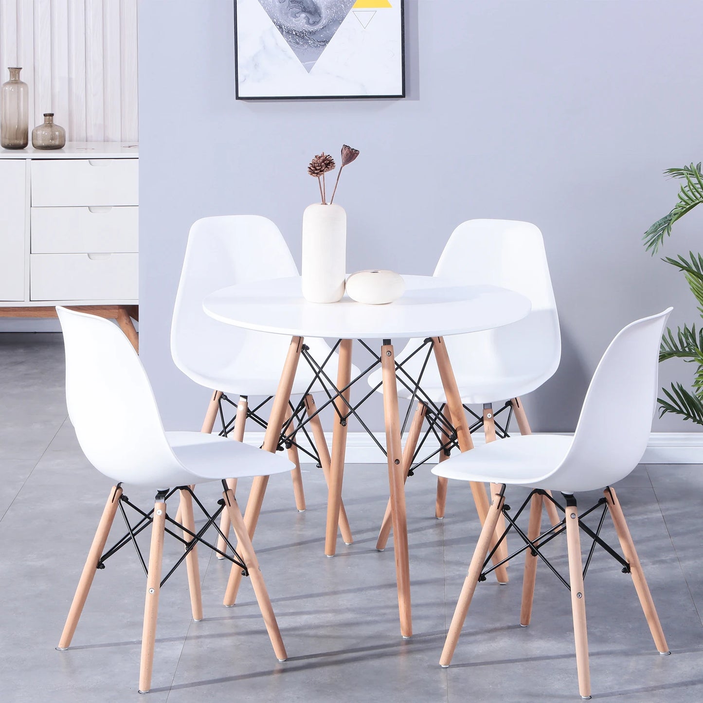 EGOONM Round Dining Table with Wood Legs Scandinavian Style Casual Table Coffee Table For Dining Living Room Kitchen Apartment
