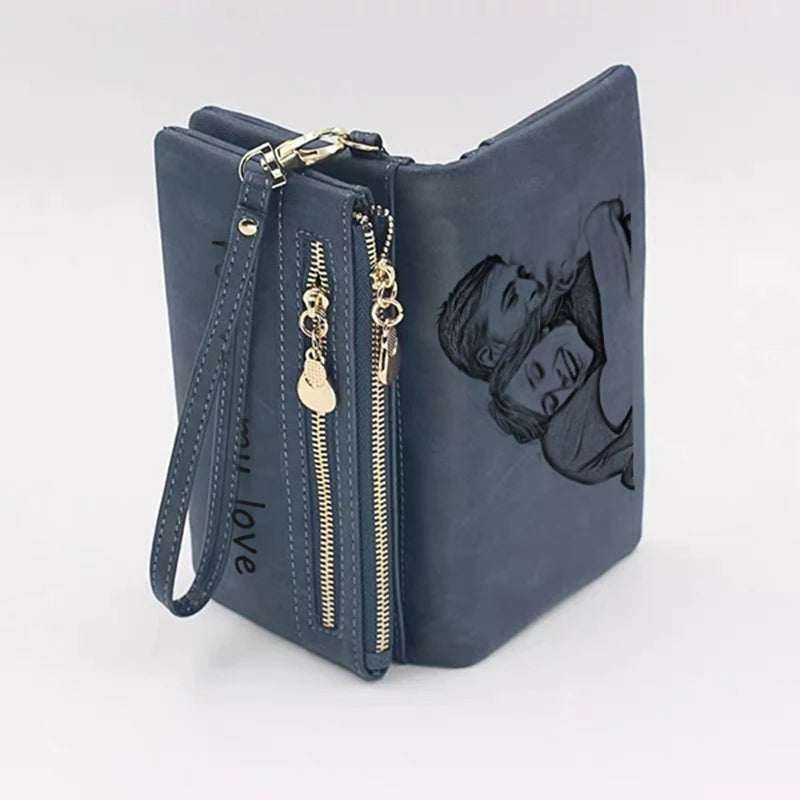 Picture Wallet High Capacity Fashion Women Wallets Long Dull  Polish PU Leather Wallet Female Customize Double Zipper Clutch