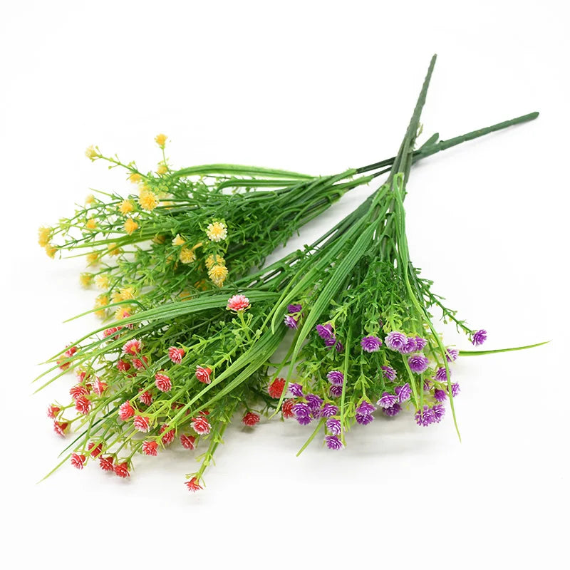 5 Forks 1 Bundle Artificial Plants Plastic Spring Grass Starry Wedding Outdoor Flower Pot Vases for Home Decoration Fake Flower