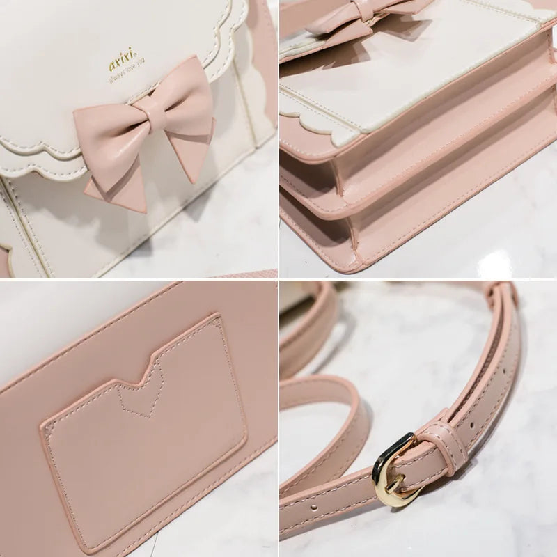 Japan Fashion Cute Bow Shoulder Bags Women Sweet Handbag Famous Brand Designer Girl Leather Shoulder Bag Lolita Kawaii Clutch