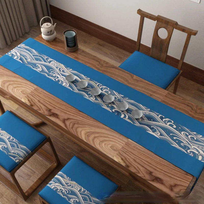 Japanese Ukiyo-e Wave Table Runner Dining Table Coffee Table Table Cloth Chinese Zen Tea Mat Tea Ceremony Accessories