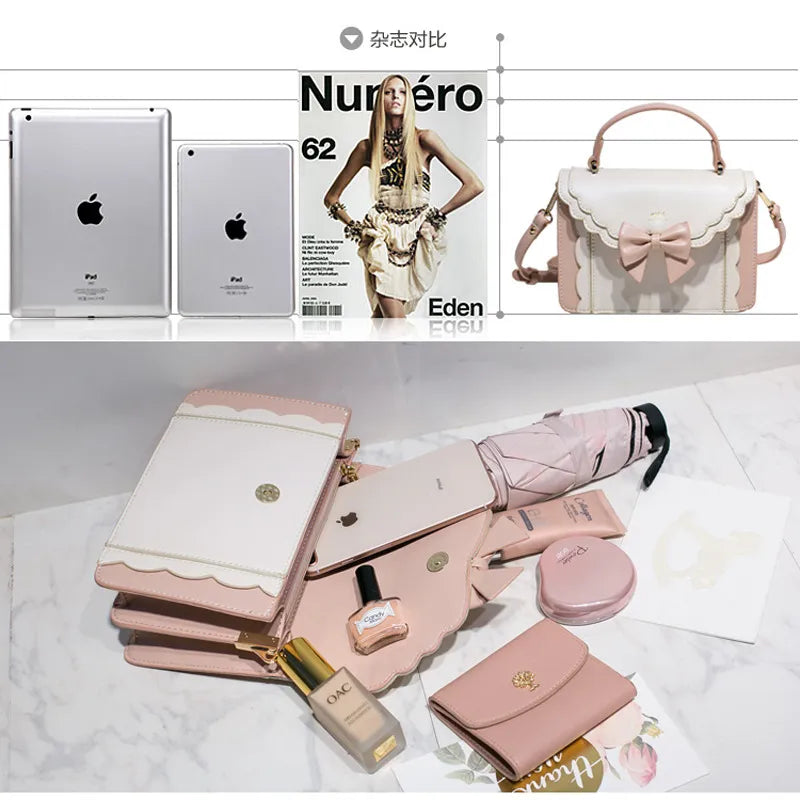 Japan Fashion Cute Bow Shoulder Bags Women Sweet Handbag Famous Brand Designer Girl Leather Shoulder Bag Lolita Kawaii Clutch