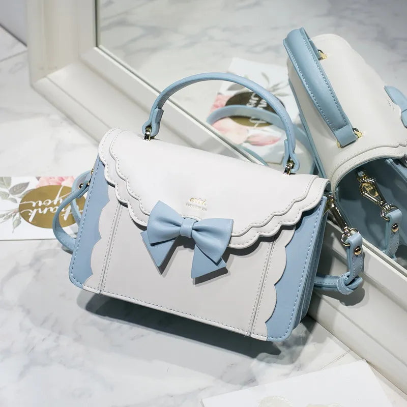 Japan Fashion Cute Bow Shoulder Bags Women Sweet Handbag Famous Brand Designer Girl Leather Shoulder Bag Lolita Kawaii Clutch