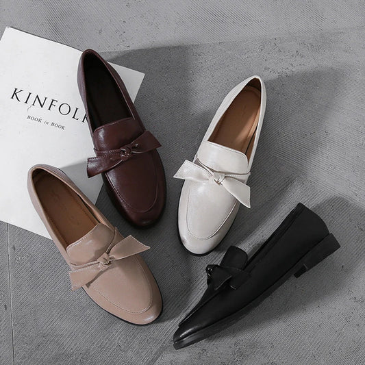 Butterflyknot oxfords ladies shoes soft leather loafers slip on derby shoes preppy moccasins flats shoes women big size 34-44
