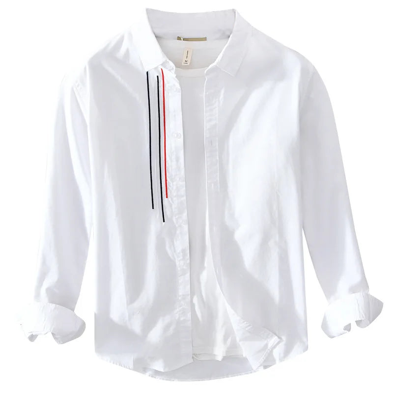 Men Clothing 2022 Japanese Trend Fresh White Long-sleeved Shirt Men's Casual Youth Color Matching Literary Loose Cotton Shirt