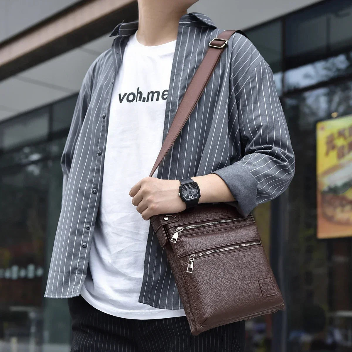 Free shipping New Men's handbag Shoulder Bag husband Fashion Double Layered Crossbody Bag Luxury Designer Messenger Bag