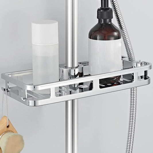 Bathroom Tray Shower Shelves Drain Racks No Drilling Lifting Rod Removable Stand Shower Shelf Soap Holder Storage Rack Tray