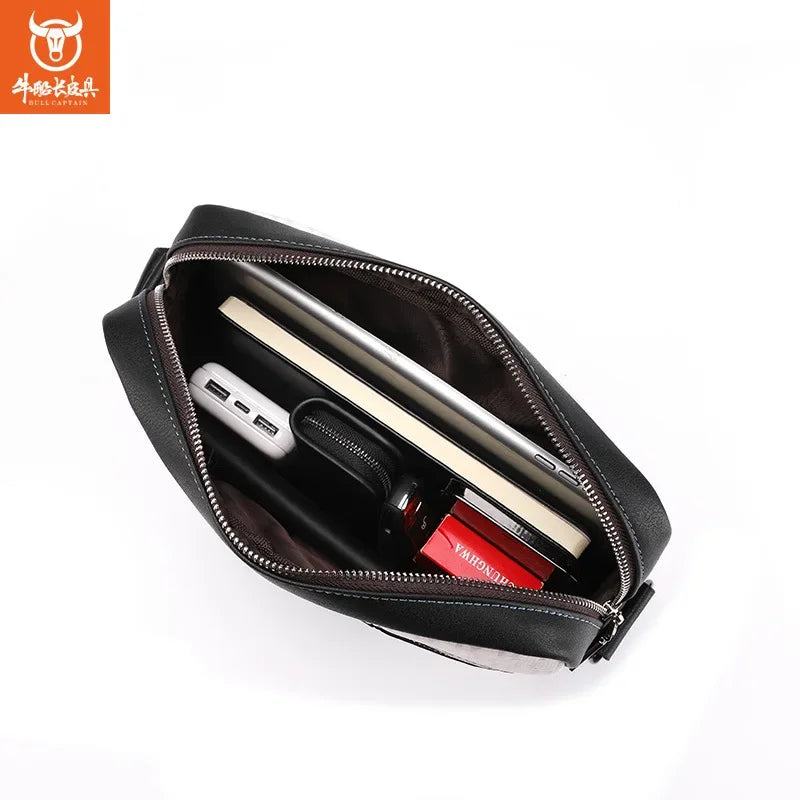 BULLCAPTAIN Men's bag fashion shoulder bag quality men's messenger bag 10 inch iPad bag contrast Handbags luxury designer bag