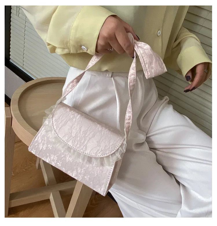 Elegant Lace Up Bow Handle Women Shoulder Bags Vintage Embossed Design Ladies Crossbody Bag Female Square Chain Clutch Handbags