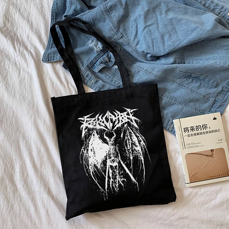 Gothic Devil Canvas Bag Dark Women Bag Hip-hop Women Shoulder Bags Casual Punk Large Capacity Ulzzang New Harajuku Shopper Bag