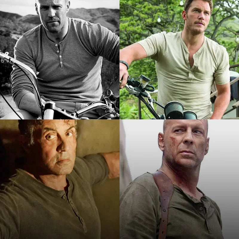 Maden Cotton Men's Henry T-Shirts Soft Breathable Vintage Tops Tee Shirt Solid Casual Classic Buttons Shirt Hot Man Clothing