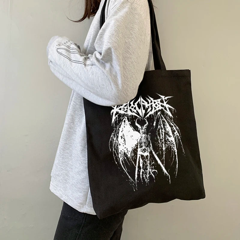 Gothic Devil Canvas Bag Dark Women Bag Hip-hop Women Shoulder Bags Casual Punk Large Capacity Ulzzang New Harajuku Shopper Bag