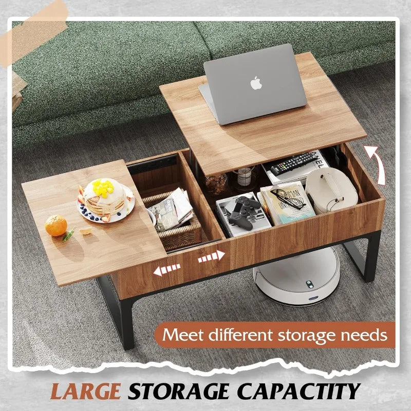 WLIVE Lift Top Coffee Table for Living Room,Modern Wood Coffee Table with Storage,Hidden Compartment and Drawer for Apartment
