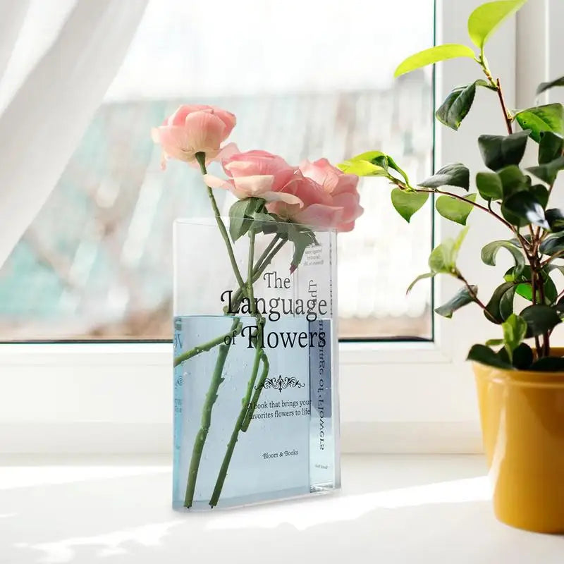 Clear Book Flower Vase Creative Acrylic Transparent Vase The Mystery Of Growth Book Vases Modern Decorative Vases Room Decor