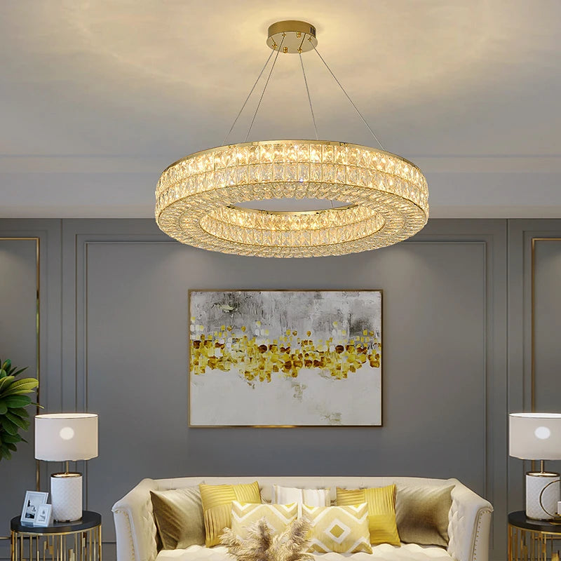 Modern Ring Crystal Chandelier For Living Room Kitchen Cristal Celing Lamps Luxury Home Decor Led Pendant Light Fixture