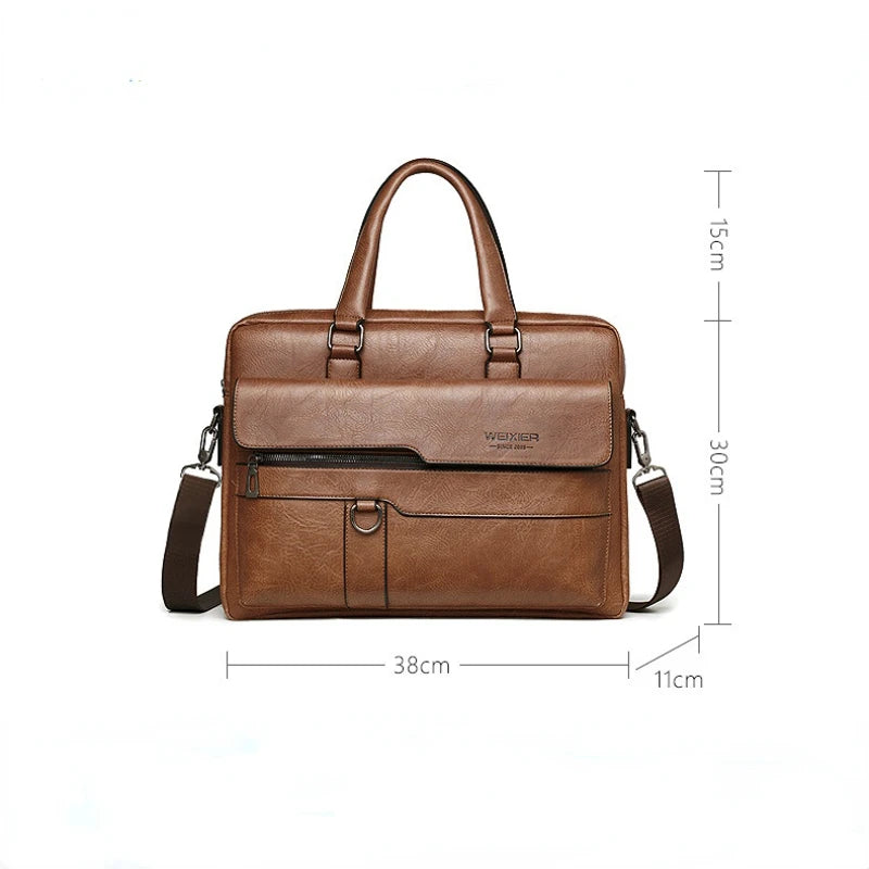 Men's Briefcase Luxury Brand PU Leather Shoulder Bag Retro Business 14-inch Computer Bag Men's Fashion Crossbody Bag Handbag