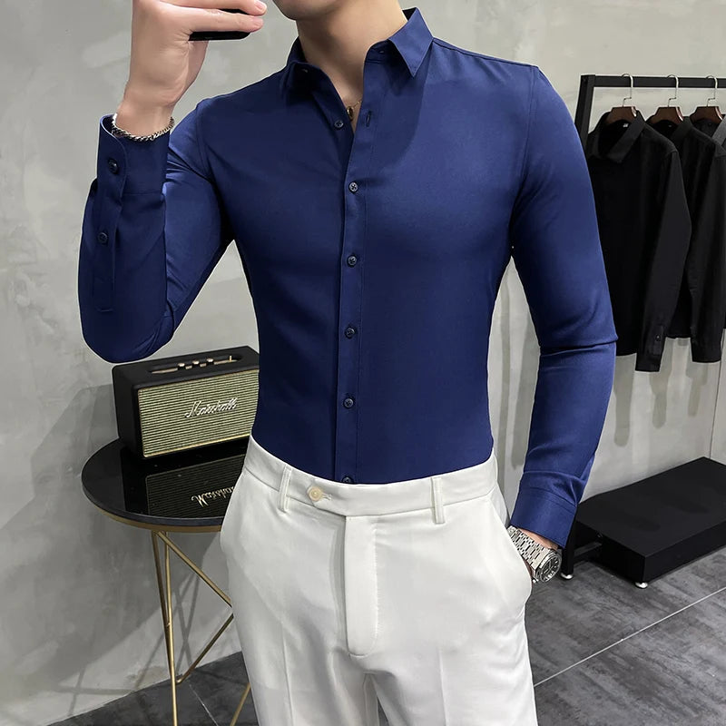 Chemise Homme Plus Size 7XL 6XL 5XL Business Formal Wear Men Clothing 2023 Dress Shirts Slim Fit Casual Tuxedo Office Blouses