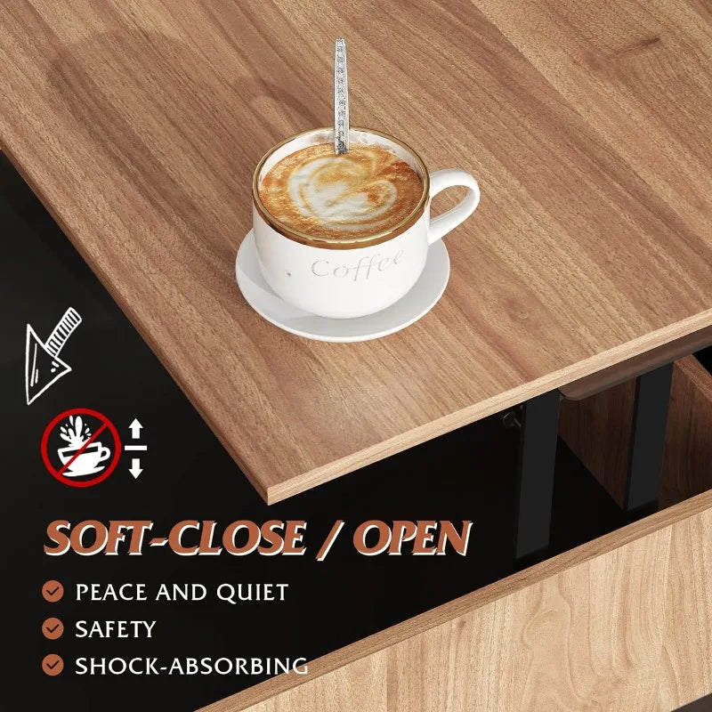 WLIVE Lift Top Coffee Table for Living Room,Modern Wood Coffee Table with Storage,Hidden Compartment and Drawer for Apartment