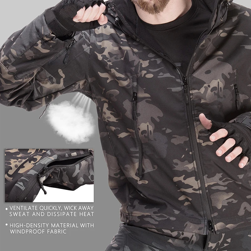 Tactical Jackets Soft Shell Hunting Jackets Army Waterproof Camo Uniforme Clothes Safari Windbreaker Men Clothing Military Pants