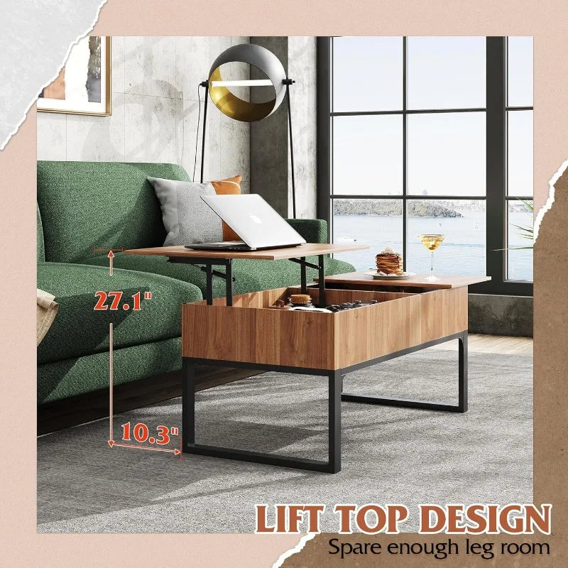 WLIVE Lift Top Coffee Table for Living Room,Modern Wood Coffee Table with Storage,Hidden Compartment and Drawer for Apartment