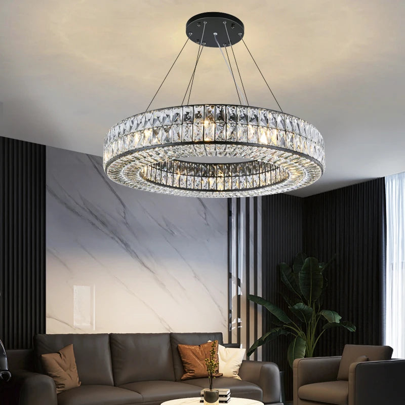 Modern Ring Crystal Chandelier For Living Room Kitchen Cristal Celing Lamps Luxury Home Decor Led Pendant Light Fixture