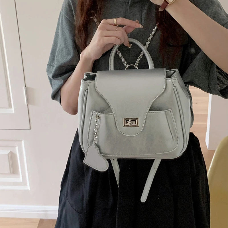Korean Ins Style Women's Mini Backpacks Niche PU Leather Shoulders Bag Y2K Teenager Girls Casual Travel Bags Purses and Handbags