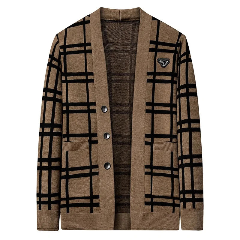 Brand Clothing Men's Fall Winter High Quality Casual Cardigan Knit Sweater Jackets/Male Loose Fashion Luxury Plaid Knit Sweaters